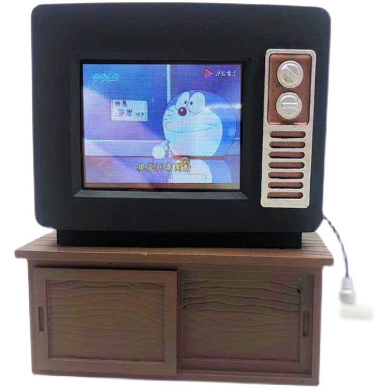 인형의 집 레트로 미니 휴대용 터치 스크린 TV 모델, 거실 가구 장식 액세서리
